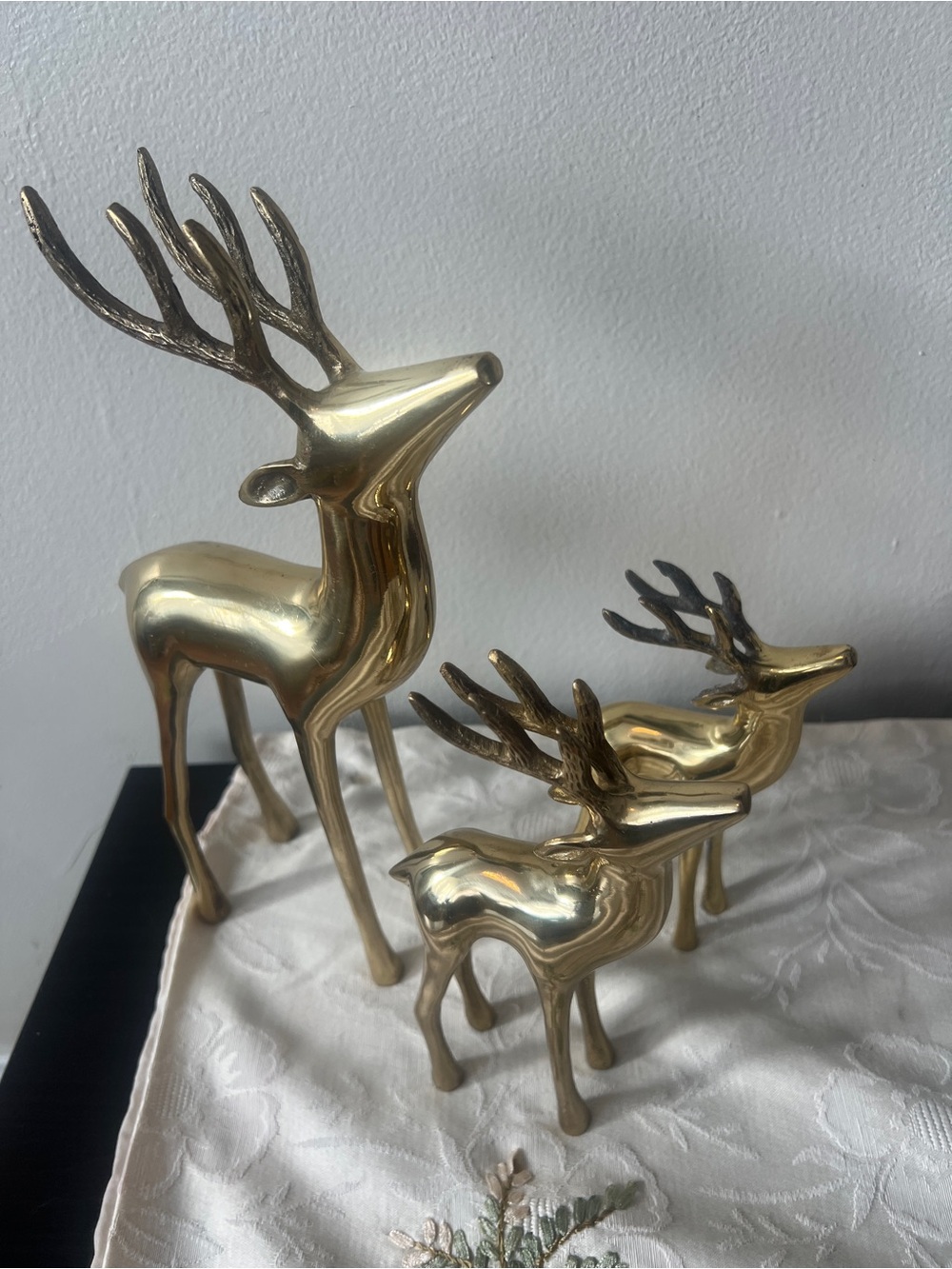 Vintage Solid Brass Deer Family Figurines - Set of 3 Reindeer Statues